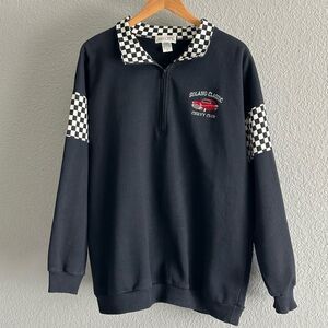 Vintage Solano Chevy Club Checkered Sweater 1/4 Zip Pullover Long Sleeve Size XL
